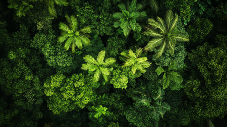 Top view of green tropical forest. Nature background. 3d renderingの写真素材