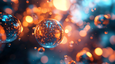 Abstract background with bokeh defocused lights and bubbles. 3d renderingの写真素材