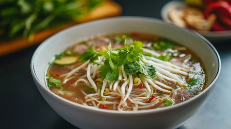 Thai style noodle soup with pork and vegetable, Thai food