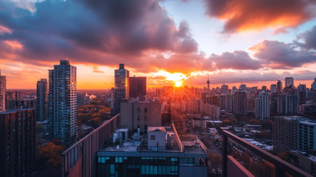 Aerial view of modern city at sunset in Shanghai, China.