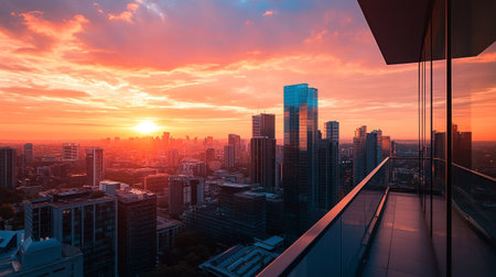 Bangkok city skyline at sunset with skyscrapers, Thailand.