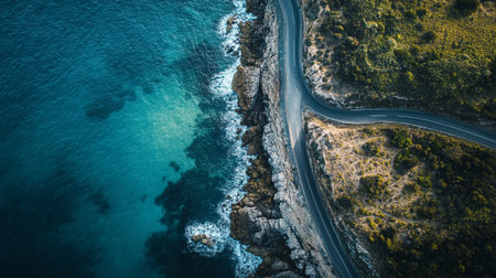 Aerial view of the road on the island of Sardinia, Italyの写真素材
