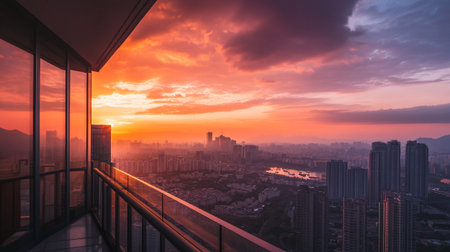 Panoramic view of Hong Kong at sunset.の写真素材