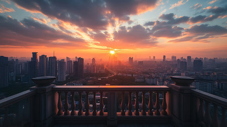 Sunset over the city of Chongqing in China, Asia.の写真素材