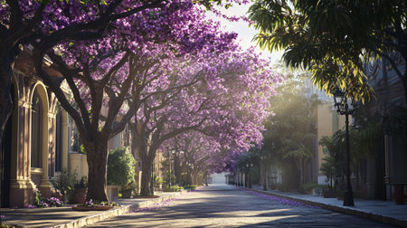 Beautiful alley with blooming jacaranda tree in the city