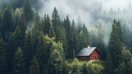 Wooden house in the mountains. Carpathians, Ukraine.の写真素材