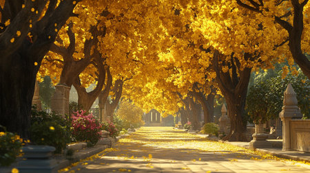 Ginkgo trees in a park in autumn, Beijing, China