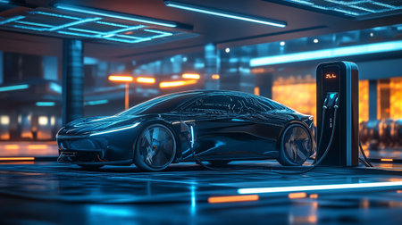 EV charging station for electric car. Future technology concept. 3D Rendering