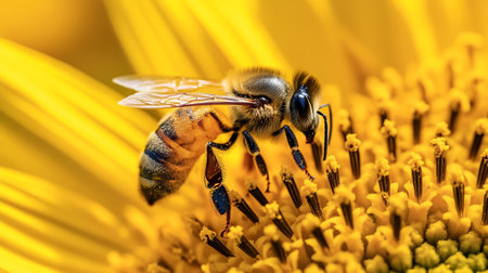 Bee on a sunflower. Macro shot of a bee on a sunflower.
