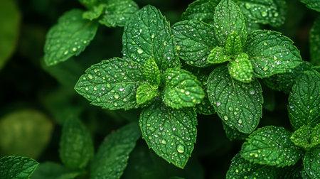 Pepper mint leaves with drops of water. Mint leaves background.