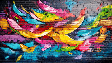 Colorful graffiti on a brick wall. Abstract background for design.