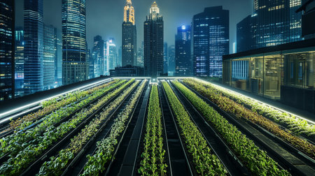 Green sprouts in the city at night,shanghai china.