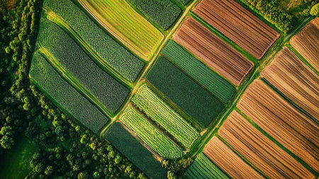 Aerial view of green agricultural fields in Poland. Drone photography.