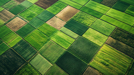 Aerial view of the agricultural fields from a birds eye view.