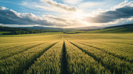 Aerial view of the wheat field in Poland. Rural landscape.の写真素材