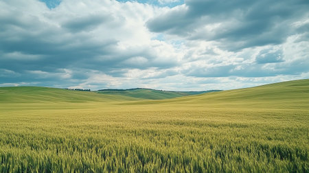 Landscape of green wheat field in Tuscany, Italy.