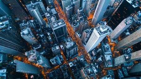 Aerial view of skyscrapers in New York City, USA.