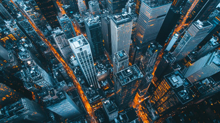 Aerial view of New York City Manhattan at night, USA.