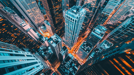 New York City skyscrapers at night, USAの写真素材