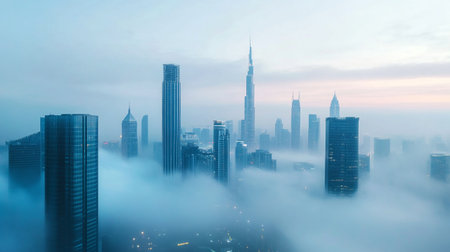 Shanghai Pudong skyline in the fog.