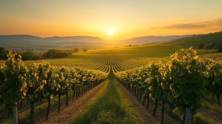 Sunset over vineyards in Chianti region, Tuscany, Italy