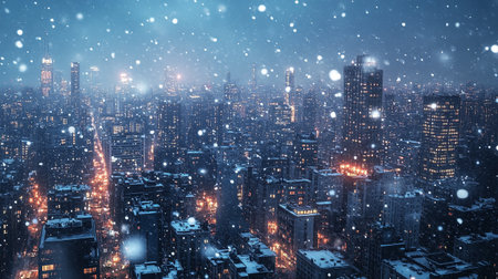 Snowfall over New York City, USA. 3D Rendering