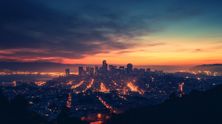 Panoramic view of the city of Barcelona at sunset, Spain