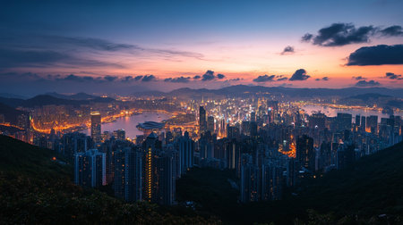 Hong Kong skyline at dusk.