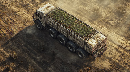 3d rendering of a truck with cactus in the desert.の写真素材