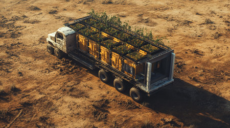 3d model of a truck on the background of the soil.