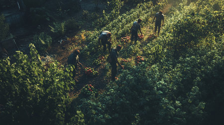 Harvesting of tomatoes on a farm in the mountains. Toned.の写真素材
