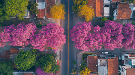Aerial view of the city with a bird eye view of the tree.