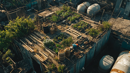 Urban rooftop garden. View from above.の写真素材