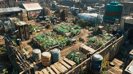 Aerial view of the ruins of an old abandoned factory in the city