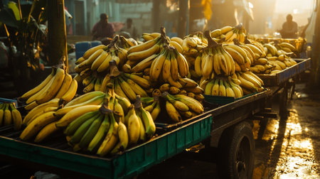 Bunch of bananas in a truck on the road in Bangkok, Thailand