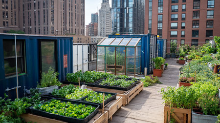 Lettuce seedlings in pots on a balcony in New York City