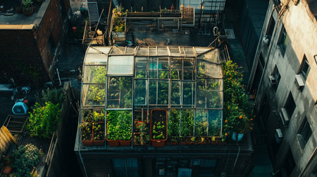 Aerial view of a green house in Hong Kong, China.の写真素材
