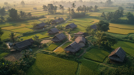 Aerial view of rice terraces in Thailand.