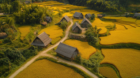 Aerial view of paddy rice terraces in Sapa, Vietnamの写真素材