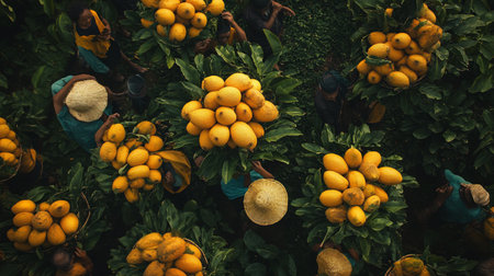 Vietnamese farmers harvesting oranges on a farm in Hoi An, Vietnamの写真素材