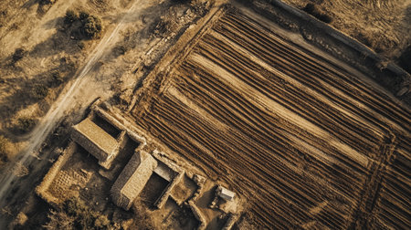 Aerial view of an old farm in the countryside of Portugal.