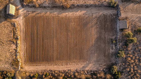 Aerial view of agricultural fields in autumn, Poland. Drone photography