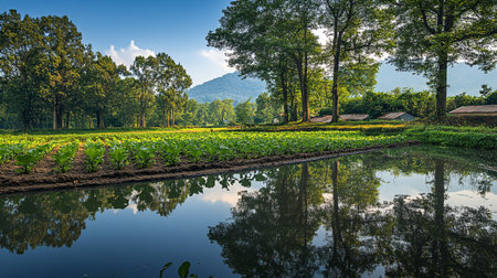 Vegetable garden with reflection in the water, Chiang Mai, Thailandの写真素材