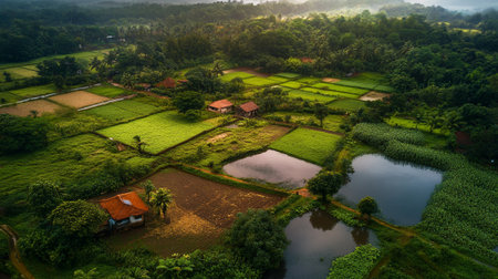 Aerial view of rice field in the morning, Bali, Indonesia
