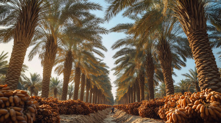Palm grove of oil palm trees in Dubai, UAE.