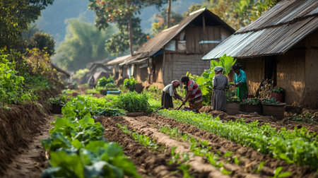 People working in the vegetable garden at Doi Mae Salong, Chiang Rai, Thailand.