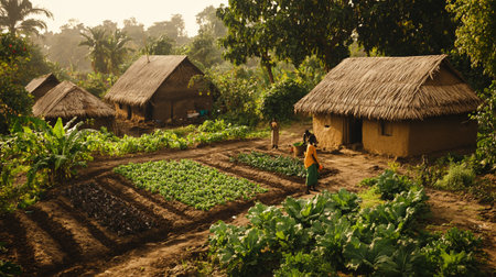 African woman working in a vegetable garden.
