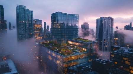 Aerial view of Chicago downtown at dusk, Illinois, USA.