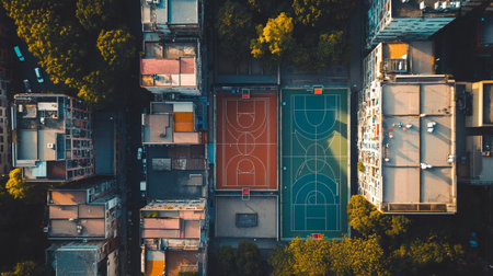Aerial view of a football field in Hong Kong, China.