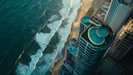 Aerial view of Dubai Marina in the evening, United Arab Emirates
